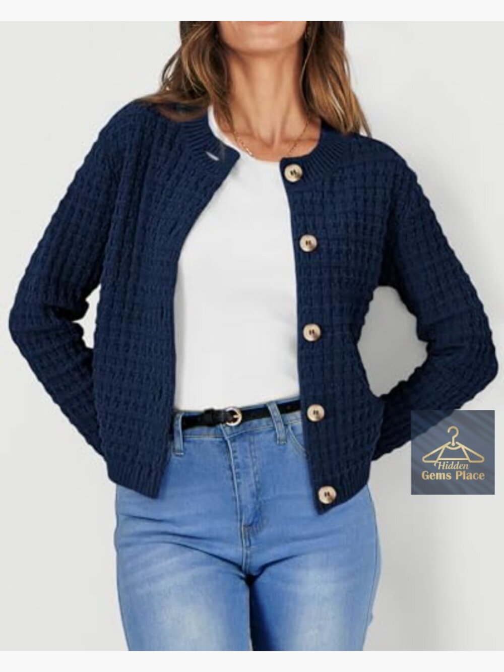 Open Front Cardigan Sweater Long Sleeve Button Down Knit Jacket - Picture 3 of 7
